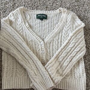 American Eagle Women's Ivory Cable Knit Cardigan